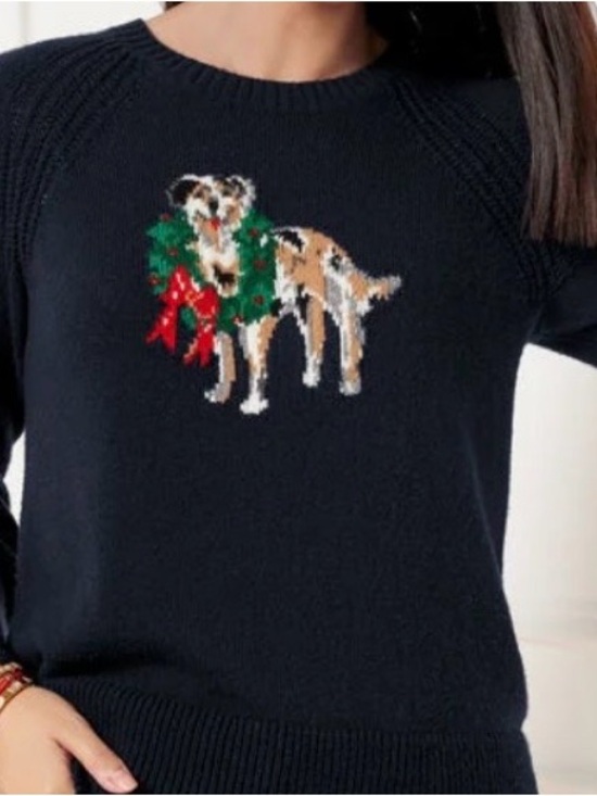 Talbots Sweaters - Talbots Black Crewneck Sweater with Festive Dog Wreath